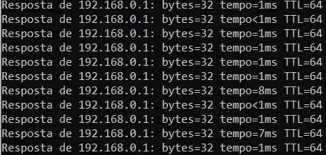 Ping no roteador para medir a velocidade da internet