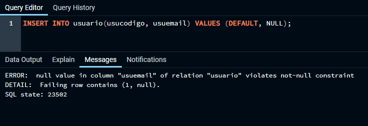 Comando PL/pgSQL para inserção de um registro na tabela de usuário