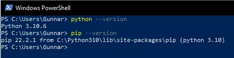 Verificando a versão do Python e PIP instaladas no sistema.
