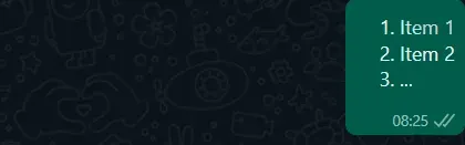 Formatação Whatsapp com lista ordenada.
