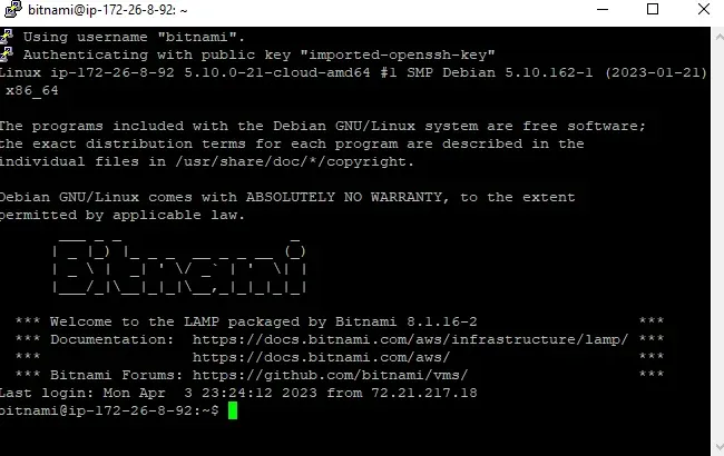 PuTTY conectado via SSH