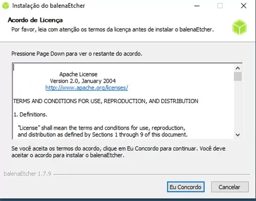 Termos de uso Etcher.