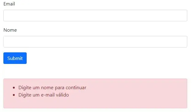 Formulário com mensagem de erro após validação do Laravel.