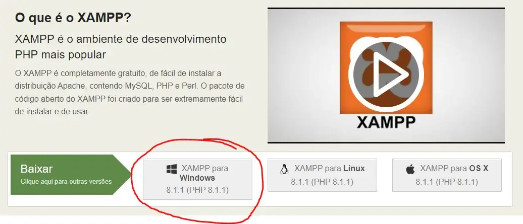 Baixando a última versão do Xampp.