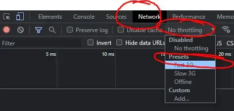 Modificando a velocidade de internet no navegador.