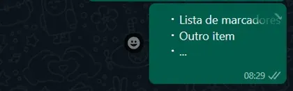Formatação Whatsapp lista não ordenada.