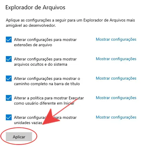 secção Explorador de Arquivos