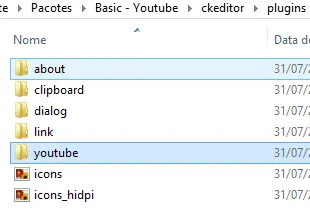 Descompactar plugin Youtube para a pasta CKEditor