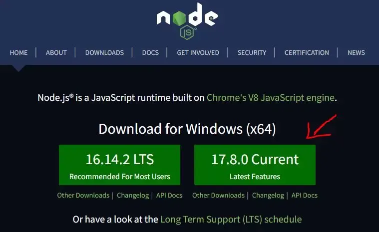 Baixando o nodejs