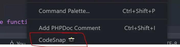 Selecionando a extensão CodeSnap.