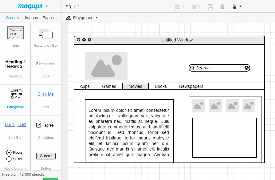 moqups.com para a ceiação de mockups online