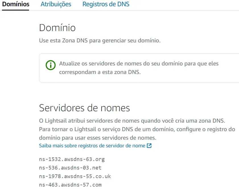 Nomes de registro de domínio AWS Lightsail