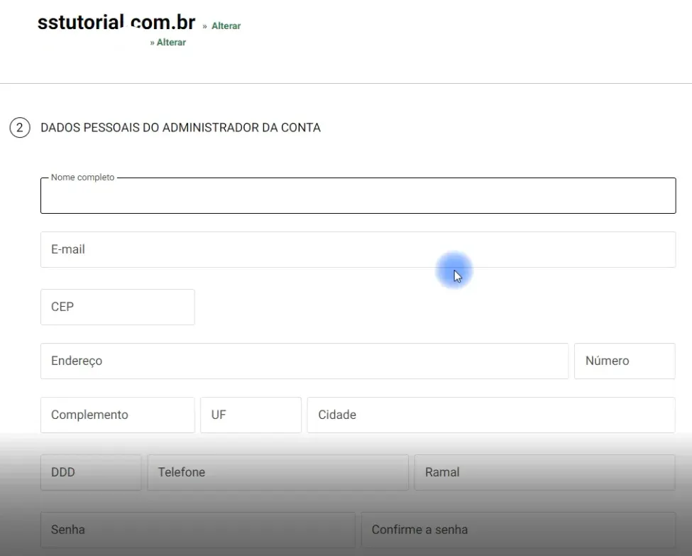 Preenchendo os dados para registrar um domínio