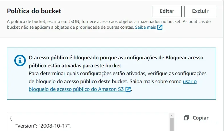 Restrição ao Bucket S3 na AWS.