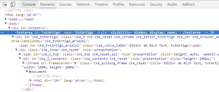 Inspecionar elemento CKEditor