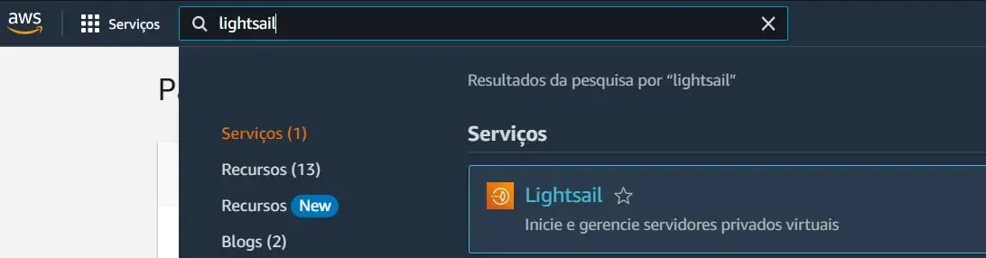 Pesquisando por serviços na AWS