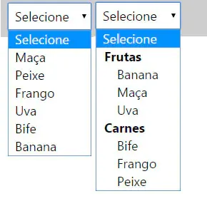 Agrupamento em um Select com HTML 5