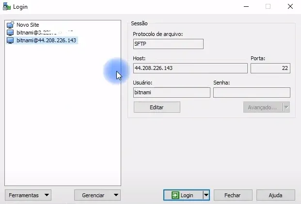 Acesso SFTP na instância Lightsail via WinSCP