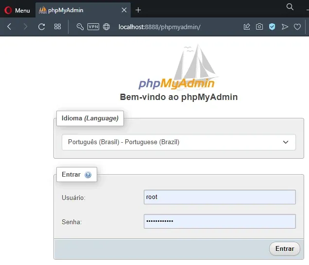 Acessando o PHPMyAdmin