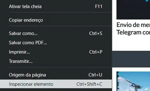 Inspecionando elementos do site.