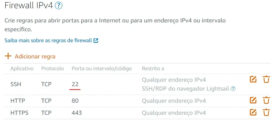 Acesso a porta 22 para SSH