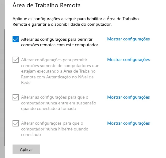 secção area de trabalho remota