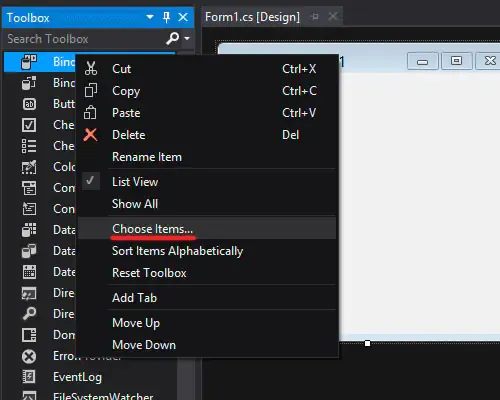 Visual Studio 2013 Choose Items