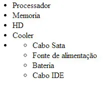 Lista dentro de lista no HTML
