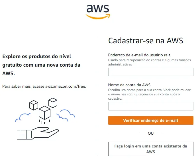 Insira seu E-mail e nome para criar uma nova conta