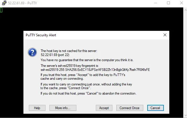 Confirmação de acesso ao PuTTY