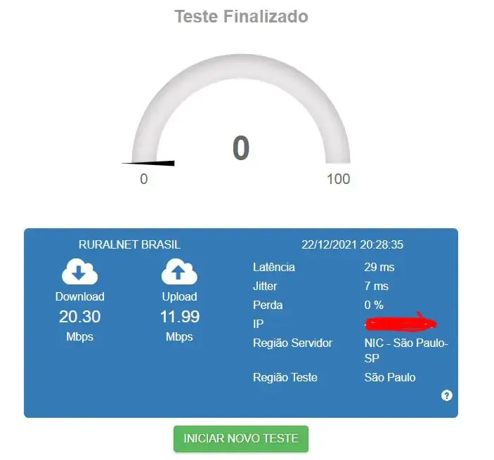 Teste de velocidade de internet na EAQ Brasil
