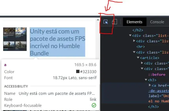 Selecionando elementos de um site.