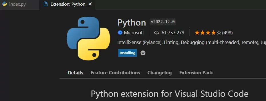 Extensão do Python para o VS Code.